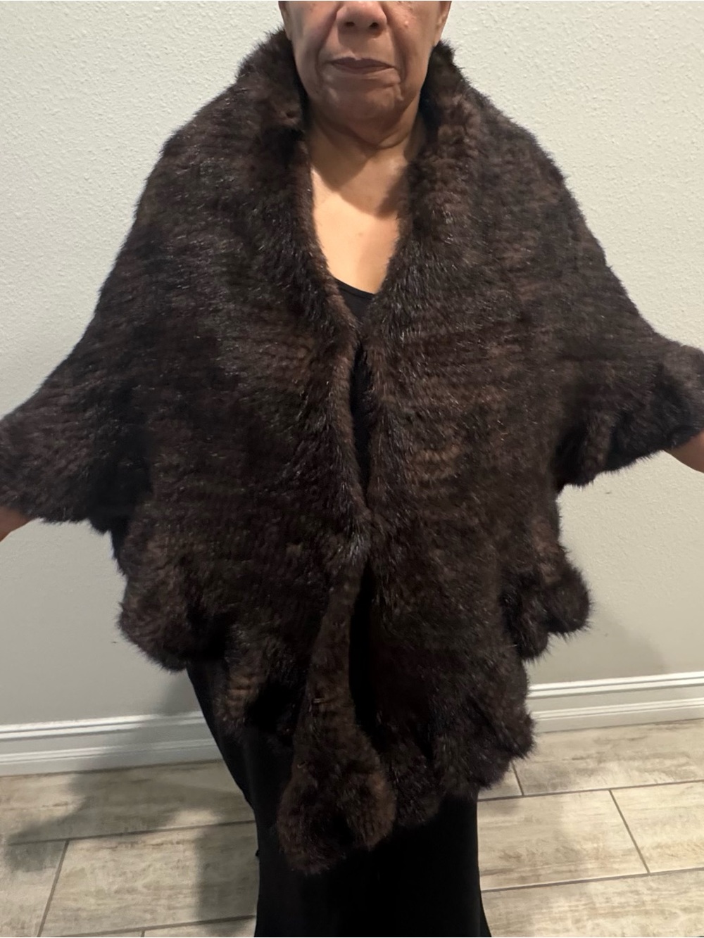 Luxurious Dark Brown Mink Fur Shawl Collar Shawl/Wrap